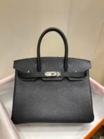 Birkin Platinum 30 Black Silver Buckle (TOGO Leather)