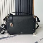 Black Full Leather Soft Box Series Side Trunk Medium Handbag