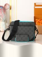 Blue Silver Flower Men's 3-Piece Postman Bag Series TRIO Postman Bag