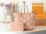 Pink Silk Screen Full Leather Embossed Shopping Bag Series Neverfull Medium Handbag