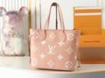 Pink Silk Screen Full Leather Embossed Shopping Bag Series Neverfull Medium Handbag - Image 2