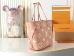 Pink Silk Screen Full Leather Embossed Shopping Bag Series Neverfull Medium Handbag - Image 3