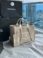 CHANEL Color Mother and Child Beach Cowboy Canvas Bag !