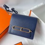 Roulis19cm swift imported plain leatherCk73 Gem Blue Top Crafted Wax Thread Full Seam Gold Buckle