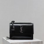 Yves Saint Laurent Black Silver Buckle Pearl LeatherInvincible classic sunset bag!