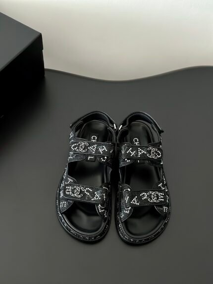 Chanel new bow diamond buckle Velcro sandals