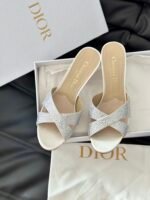 Dior 24/New Pearl Velvet Crystal High Heel SlippersThe - Image 3