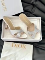 Dior 24/New Pearl Velvet Crystal High Heel SlippersThe - Image 4