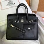 Birkin 25cm Rock Black Swift Silver Buckle Fully Hand sewn - Image 3