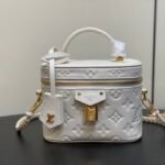 Louis Vuitton White Full Leather Embossed Makeup Bag Series