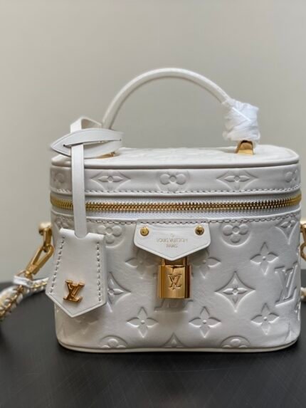 Louis Vuitton White Full Leather Embossed Makeup Bag Series