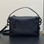 Black Buckle Full Leather Soft Box Bag Series Side TRUNK Medium Handbag