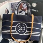 Chanel Navy Blue Striped Cowboy Shopping BagNavy blue