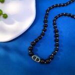 DIOR Smooth CD Logo Size Black Pearl to Pearl Gold Bead Necklace - Image 2