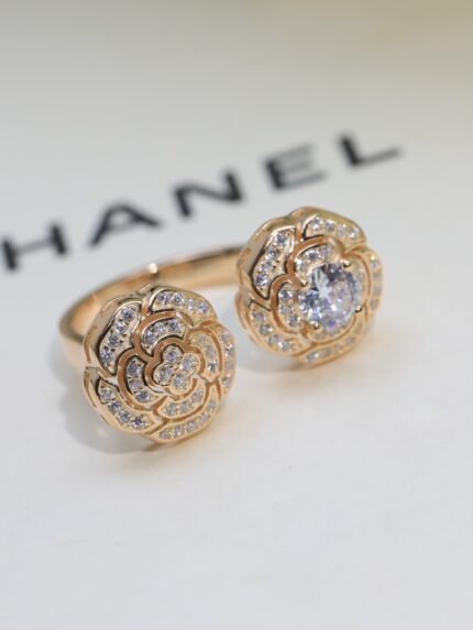 Chanel Full Diamond Camellia Ring S925 Pure Silver Material