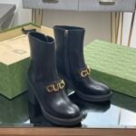 Gucci autumn and winter new logo letter gold buckle short boots