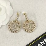 Chanel Full Diamond Double C Gold Ripple Round Earrings