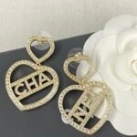 Chanel double heart-shaped hollow letter earrings - Image 3