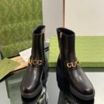 Gucci autumn and winter new logo letter gold buckle short boots